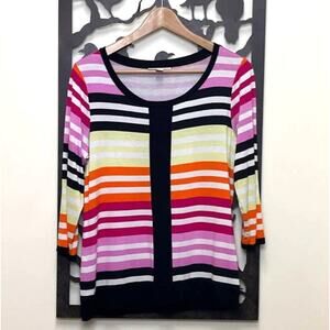 Dana Buchman Striped Blouse Small Round Neck Top Stripes